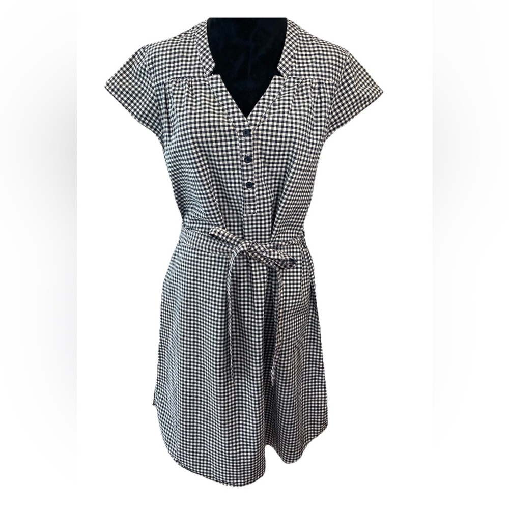Merona Blue & White check ladies all cotton shirt dress with tie size large‎